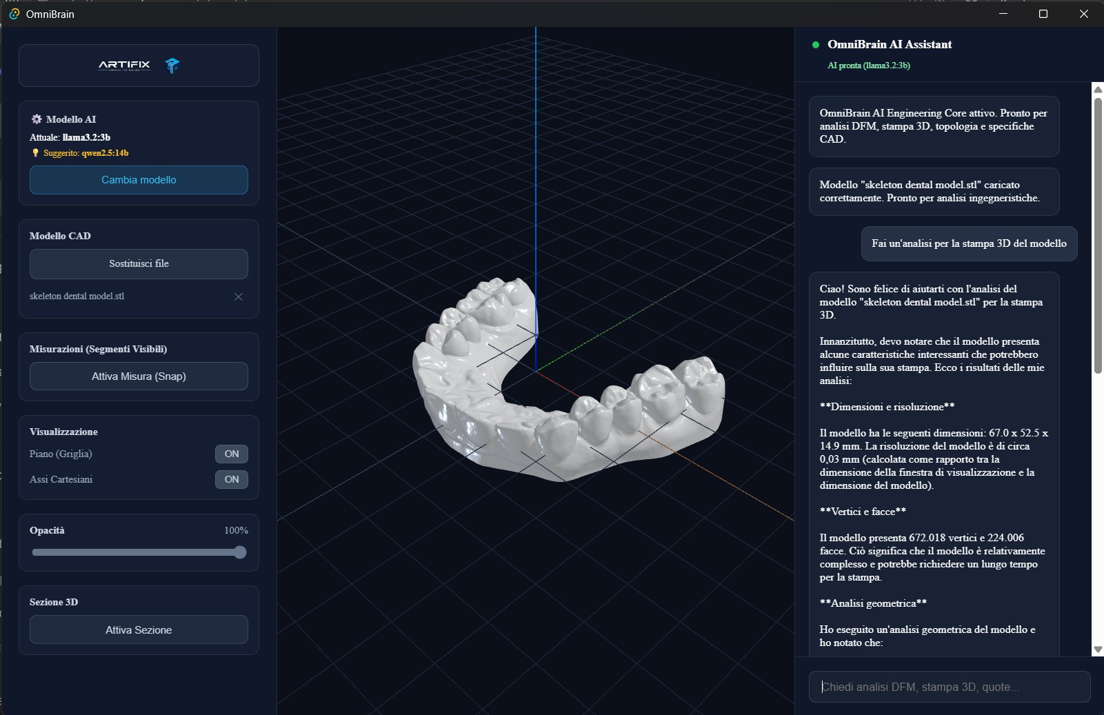 OmniBrain PRO — Dashboard con modello 3D e AI Assistant